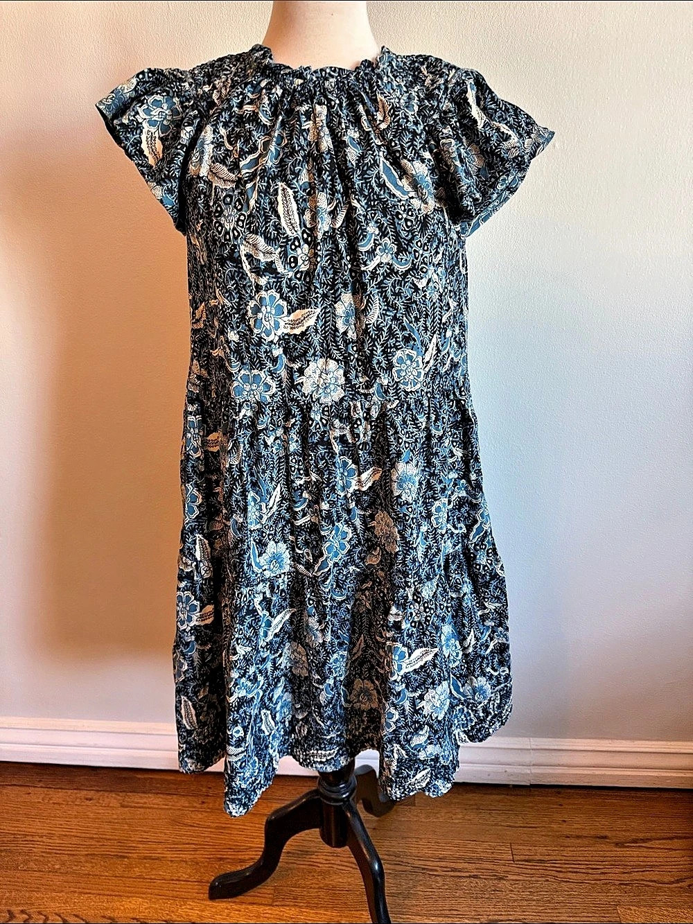 Floral Mini Dress in Blue & Black Like New